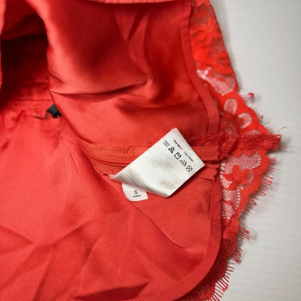 Bebe Lace Halter Peplum Top Poppy Red Women’s Small Plunge Satin Waist Y2K Party - Picture 14 of 16